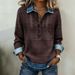 Women's 3D Print Color Block Denim Knit Sweater Long Sleeve Lapel Pullover Loose Fit European American Style Top_ecoleips.com