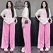 Women's Summer Fashion Two Piece Set American Retro Style Letter Print T-Shirt And Wide Leg Pants Slimming Effect_ecoleips.com