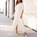Women's Clothing Summer Bubble Short Sleeve Dress Hollow Out Lace Collar Slimming Knit A Line Gown New Style_ecoleips.com