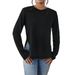 Voya New Women's Loose Casual Round Neck Slit Long Sleeved T-shirt Versatile Top_ecoleips.com