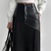 Talenza Vintage Patchwork Skirt Long Women's Black High Waist Slit PU Leather Skirt Spring High Street Elegant Female Long Skirt_ecoleips.com