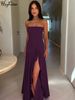 Hugcitar Strapless Solid Ruched Frill Sexy Elegant Slit Maxi Dress Summer Women Fashion Evening Party Outfit Festival Wholesale_ecoleips.com