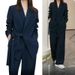 Women's Plus Size Spring Suit Set - Elegant Fly Sleeve Blouse & Trousers 3-Piece Outfit (with Camisole) For Office Casual, M-4XL (Black/Navy/Pink)_ecoleips.com
