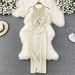 Summer Sexy Slim Fit Vest Dress Backless Sleeveless Mid Length Slit Knit Bodycon New_ecoleips.com