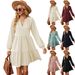 Autumn And Winter New Solid Color V-neck Loose Pleated Splicing Long-sleeved Dress_ecoleips.com