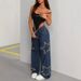 Women's Casual Versatile Loose Straight Leg Jeans Five-Pointed Star Tassel Frayed Edge Denim_ecoleips.com