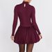 Women Elegant Slim‑Fit A‑Line Dress, High Neck Long Sleeve Design, Waist Cinching & Ruched Detail, Feminine Flared Skirt_ecoleips.com