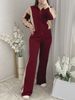 Women's Style Two Piece Set Autumn Winter Color Block Warm Top Striped High Waisted Trousers_ecoleips.com