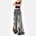 Abandoned Soil Distressed Jeans For Women Summer New Style American Loose Hanging Wide Leg Pants Trendy_ecoleips.com