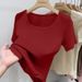 Women's Breathable Square Neck T-Shirt Basic Stretchy Comfort Fit Top Sexy Flattering Minimalist Style Daily Wear_ecoleips.com