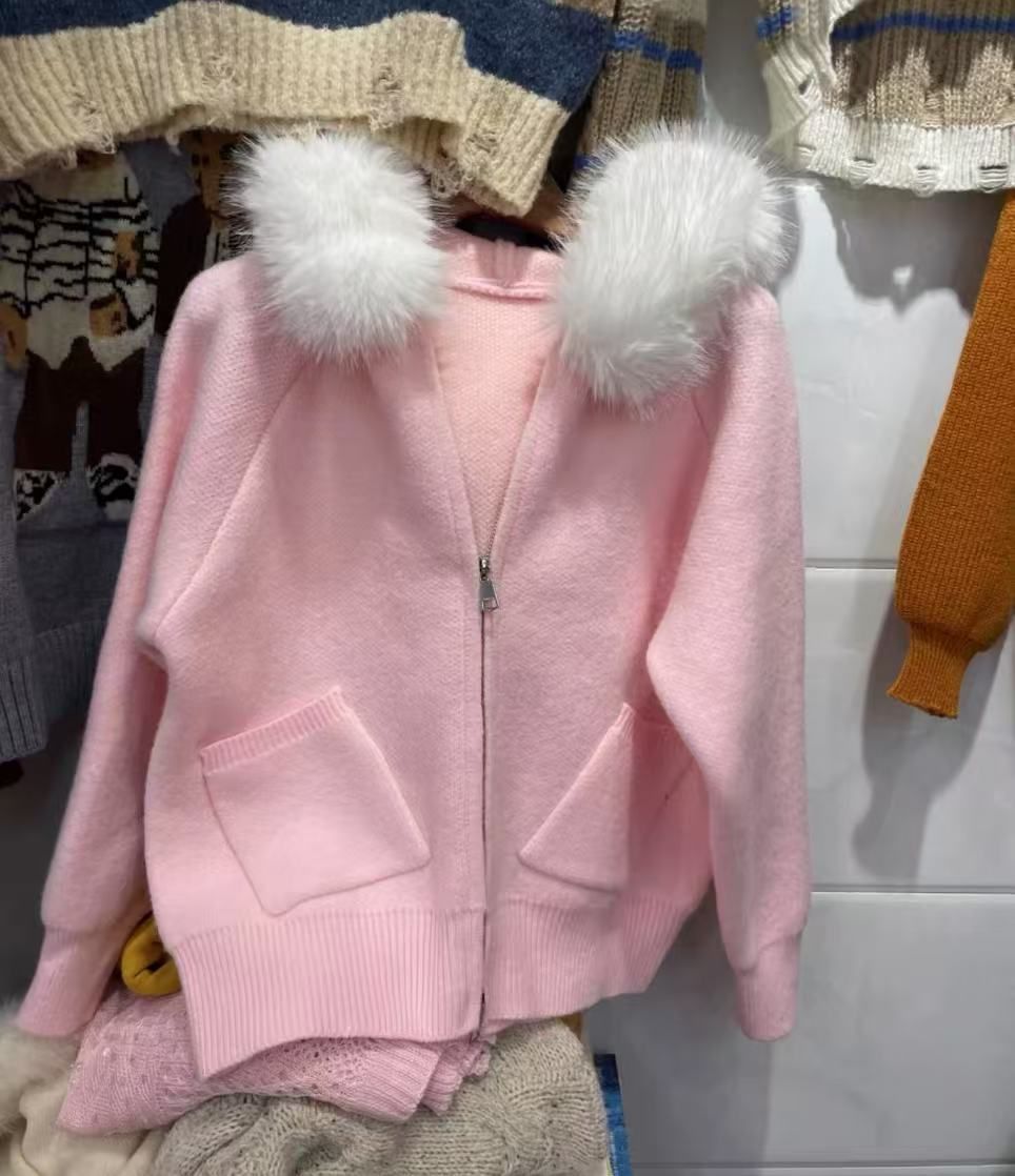 Women's Clothing Oversized Fur-Trim Hooded Cardigan – Winter Knit Sweater Jacket For Women_ecoleips.com