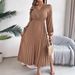 Women's Clothing Elegant Temperament V Neck Lace Waist Pleated Long Skirt_ecoleips.com