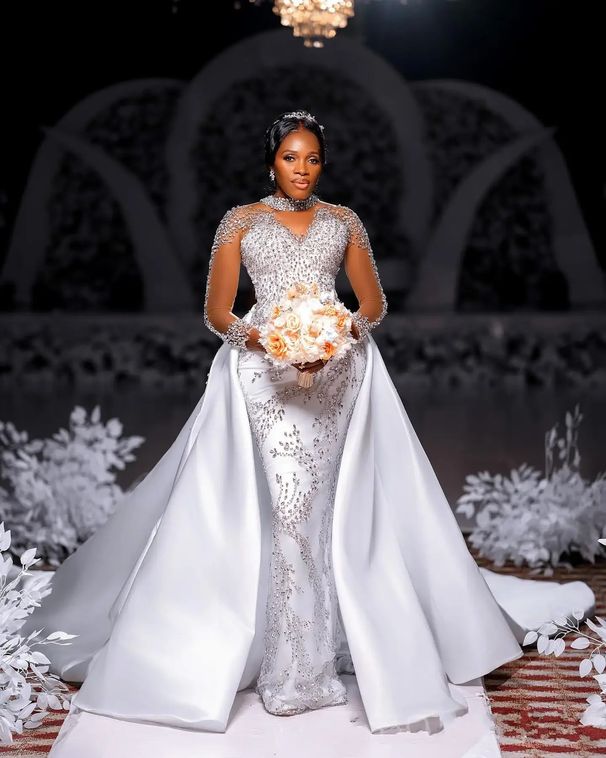 Pure White African Bride Wedding Dress New Foreign Trade Mermaid Fishtail Skirt Detachable Tail Women's Clothing Party Wear_ecoleips.com