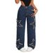Women's Casual Versatile Loose Straight Leg Jeans Five-Pointed Star Tassel Frayed Edge Denim_ecoleips.com