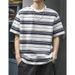 Heavyweight Digital Print Men's Summer Thin Striped Short-Sleeved T-Shirt American Style Slimming Women's Fashion Top_ecoleips.com