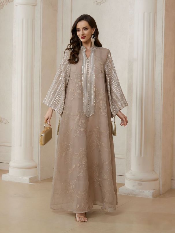 plus Size Women's Embroidered Sequined Robe NC181 E Commerce Hot Selling Dress Cross Border Tassel New Arrival Muslim Fashion_ecoleips.com