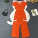 9887 Cross-Border European And American Solid Color Casual Short Sleeve T-Shirt Sports Straight-Leg Pants Summer_ecoleips.com