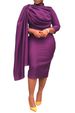 Women's Asymmetrical High-Neck Midi Dress – Stretchy Polyester Blend, Fall/Winter Fashion, Zipper Detail_ecoleips.com