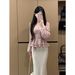 Spring Autumn French-style Elegant V-neck Long-sleeve Waist-cinching Shirt With Beautiful Ribbons, Designed To Conceal_ecoleips.com