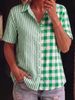 Women's Clothing Women's Casual Street Fashion Collared Plaid Patchwork Shirt Short Sleeve For Formal & Casual For Women_ecoleips.com