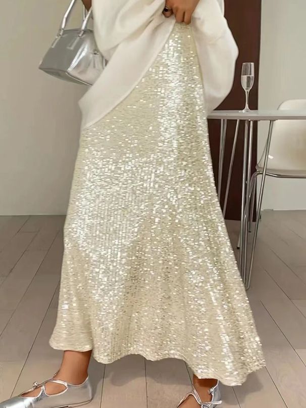 Women's Clothing New Fashion Sequin Elastic High Waist Lining Elastic Drape Skirt Long Skirt For Women_ecoleips.com
