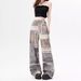 American Retro Newspaper Print Jeans W, Summer Design, Niche High-waisted Straight Wide-leg Floor-length Pants For_ecoleips.com