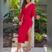 Women's Clothing Red Backless Swinging Neck Design Long Sleeve Side Slit Mid Length Dress_ecoleips.com