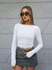 Inspired Slim Fit Long Sleeve T-Shirt For Women – Off Shoulder Crew Neck Top With Stretchy Milk Silk Fabric, Versatile For Fall & Winter_ecoleips.com