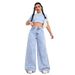 European And American Fashion Women's Wide-leg High-waisted Straight Versatile Trendy Pants, Cross-border Denim Jeans_ecoleips.com