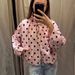 Women's Clothing Pink Polka Dot Stand Collar Jacket Loose Casual Long Sleeve Polyester Leather Elegant Fashion Daily Wear Spring Outerwear_ecoleips.com