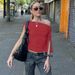 European And American Ins Style Fashion New Top Solid Color Irregular Diagonal Collar Hook Button Design Street Style Waist Versatile T-shirt_ecoleips.com