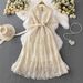 High-End Lace Dress for Women V Neck Short Sleeve Summer Fitted Princess Style Dress Premium Selection_ecoleips.com
