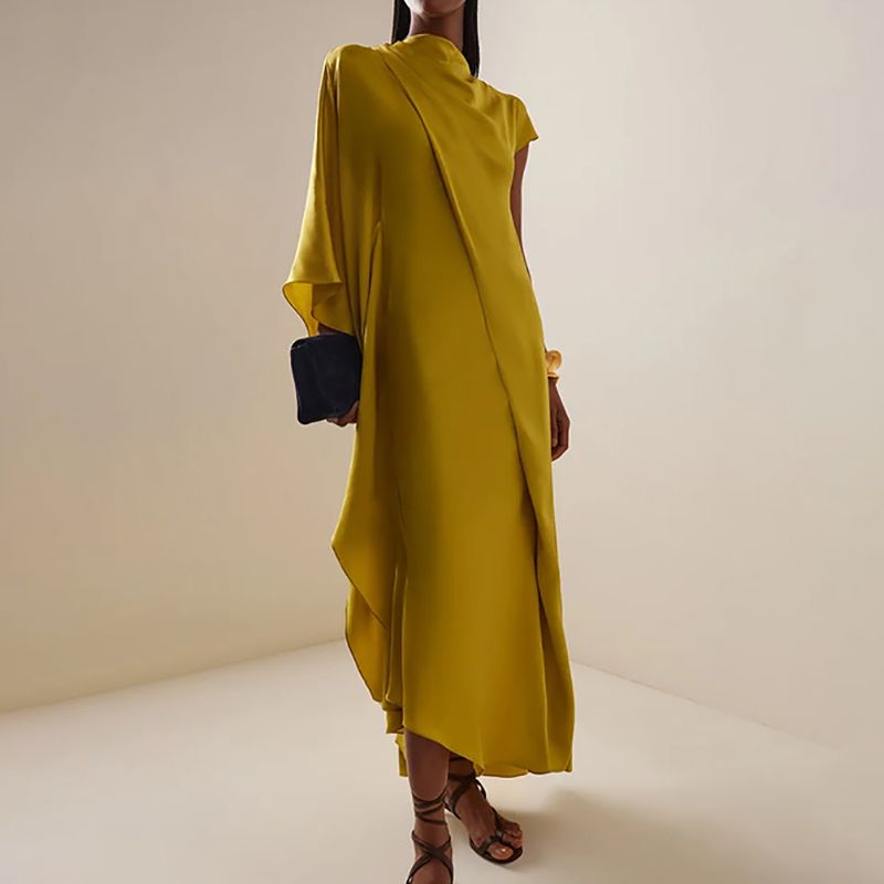 2026 Spring Casual Loose Office Dress Irregular Fashion High Street Long Dresses For Women Ladies O-neck Solid Color Beach Dress_ecoleips.com