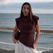 Women's Clothing Spring New Style New Fashion Pleated Decoration Asymmetric Shoulder Pad Top_ecoleips.com