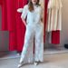 Women's Clothing New Design Fashion Casual Hollow Lace Top Wide Leg Pants Suit_ecoleips.com