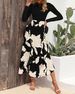 Women's Elegant Floral Casual Round Neck Long Sleeve Dress, Patchwork Ruffle Design, Perfect For Fall & Winter Daily Wear_ecoleips.com