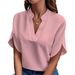 Women's Summer Casual Solid-Color V-Neck Loose Shirt Top_ecoleips.com