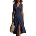 Women's Clothing Long Dress Button Down Slit Simple Stylish Spring Summer New America Style_ecoleips.com