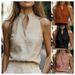 2026 Women's Summer New Daily Solid Color Casual Simple Versatile Comfortable Slim Stand Collar V-Neck Sleeveless Vest For Women_ecoleips.com