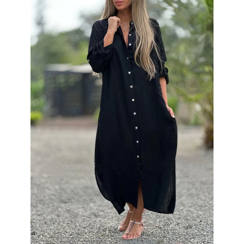 Spring Fashion Casual Long-Sleeved Cardigan Dress With Long Skirt And Shirt For Plus-Size Women_ecoleips.com