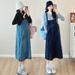Autumn New Korean Fashion Two-Piece Maternity Denim Strap Dress_ecoleips.com