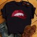 European And American Cross-border Foreign Trade Women's Clothing, Sexy Lips Print Round-neck Short-sleeve T-shirt Top_ecoleips.com