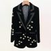Women’s Slim-Fit Velvet Blazer With Diamond Beading – Elegant Office & Evening Jacket, Black, S-XXXL_ecoleips.com