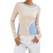 Voya Women's European And American Style Two-piece Long Sleeved Contrasting Base Shirt Knitted Elastic Slim Fit Versatile Top_ecoleips.com