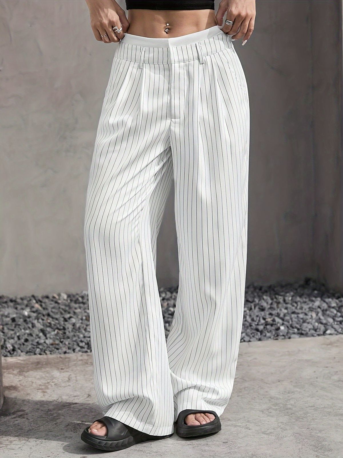Spring Summer New High-Waisted Spliced Trousers Women's Casual Loose Straight Drape Design Fashionable Bottoms_ecoleips.com