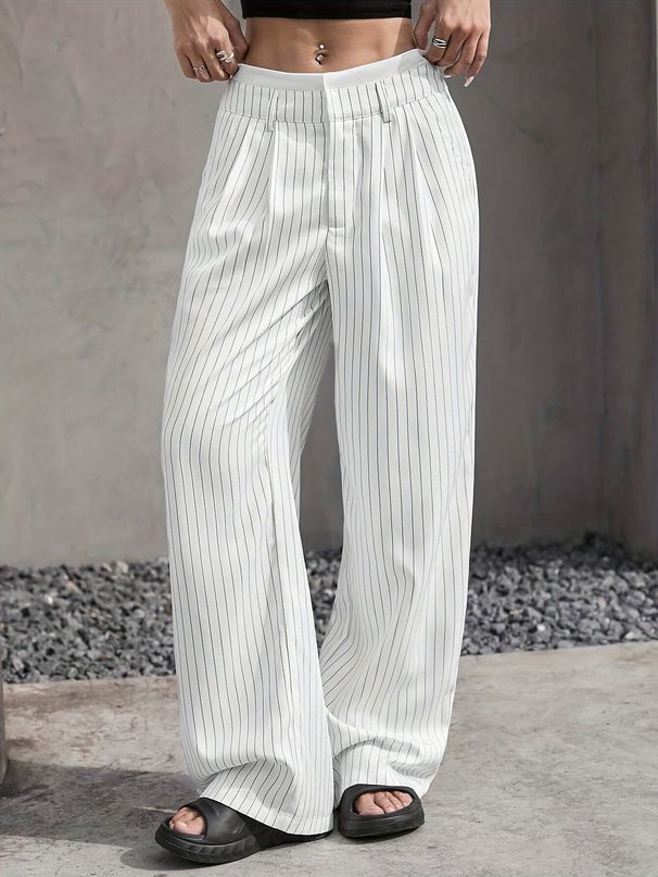 Spring Summer New High-Waisted Spliced Trousers Women's Casual Loose Straight Drape Design Fashionable Bottoms_ecoleips.com
