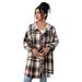 Women's Clothing Plus Size Clothes Plaid Hooded Jacket - Lightweight Cotton Blend, Loose Fit, Casual & Retro Style For Autumn Winter"_ecoleips.com