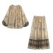 Metallic Print Shirt & Skirt Set – Trendy Matching Outfit For Women (XS/S/M/L, Long Sleeve & Midi Length)_ecoleips.com