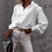 Women's Clothing Women's Lantern Sleeve Solid Color Long Sleeve Shirt - Casual Office Blouse With Button Down Collar & Polyester-Spandex Blend_ecoleips.com
