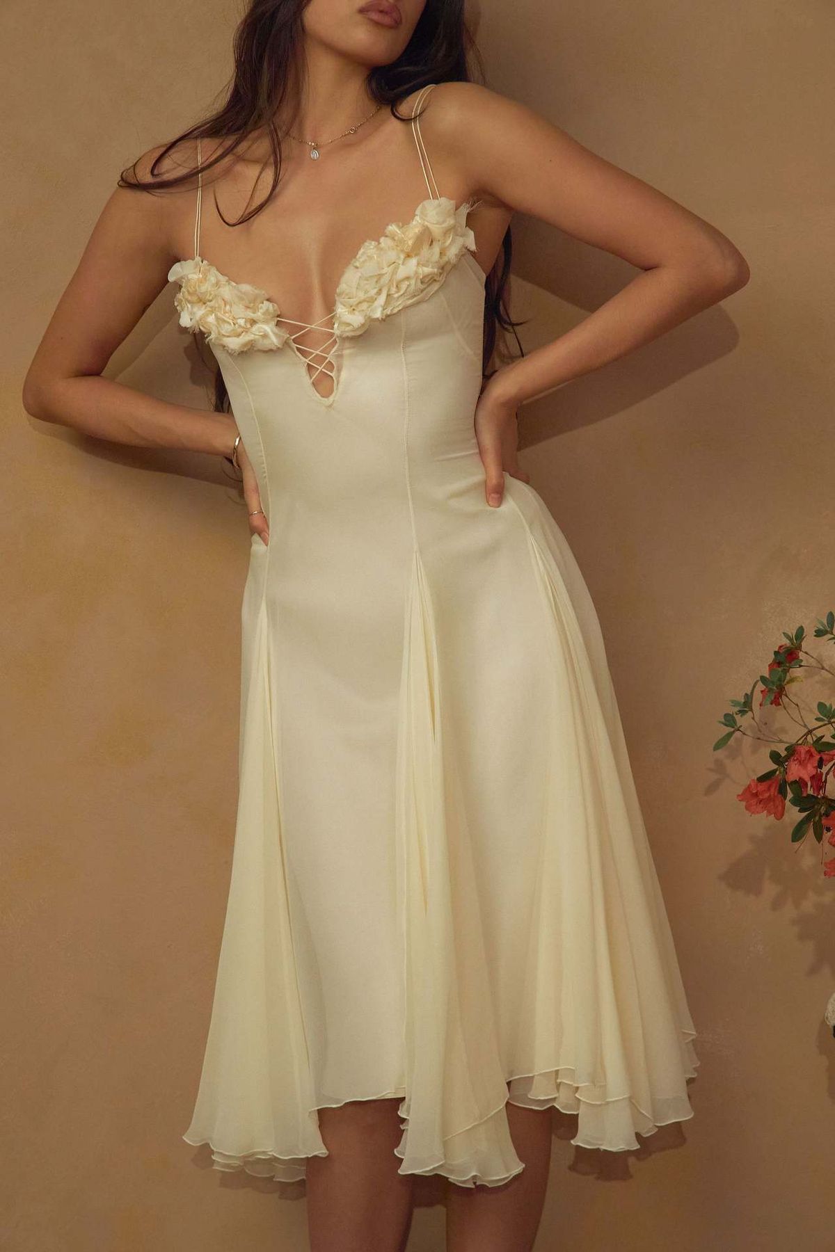 Deep V Neck Evening Gown Wholesale New Christmas Dress with 3D Floral Design Cross Border Single Piece Midi Skirt for Women_ecoleips.com
